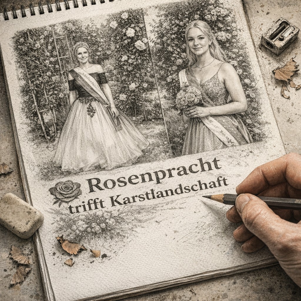 Wenn Rosenprinzessin Meike I. auf Südharz-Karstkönigin Ivonne I. trifft – ein royales Treffen in der Karstlandschaft